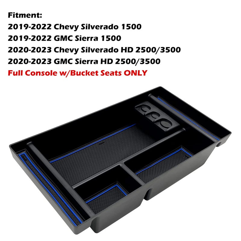 JOJOMARK Center Console Organizer Tray fits for 2019-2022 GMC Sierra/Chevy Silverado 1500 Accessories, 2020-2021 2022 2023 Silverado/Sierra 2500 HD/3500 HD (Half-size, Blue) - Image 2